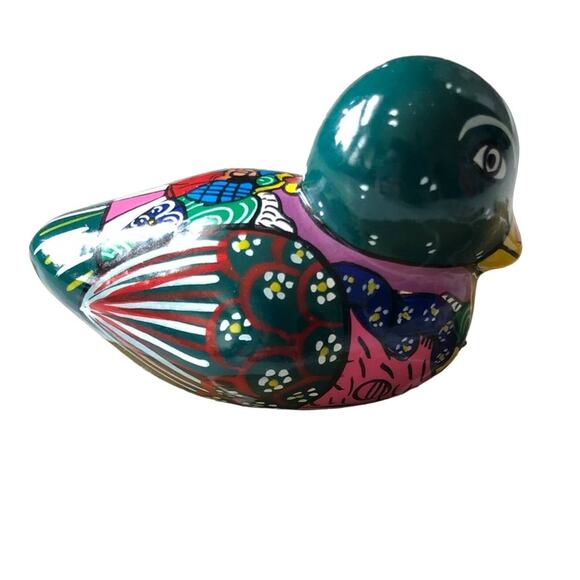 Tonala Mexican Terracotta Hand Painted Folk Art Pottery Duck Figure Figurine - Picture 3 of 5